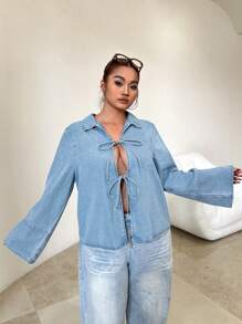 SHEIN ICON Áo khoác denim cỡ lớn dài tay vừa vặn có nơ màu xanh lam Áo cánh nữ Váy mùa thu cho nữ Áo sơ mi nữ Áo sơ mi nữ Lễ Tạ ơn Áo sơ mi Áo cánh nữ Áo sơ mi Lễ Tạ ơn Áo sơ mi nữ Áo sơ mi Giáng sinh Áo sơ mi nữ Áo sơ mi Giáng sinh Áo sơ mi Lễ Tạ ơn Áo khoác Jeans xanh - Rửa nhẹ - Xem 5