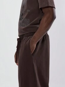 Musero 秋冬款直筒针织弹力抽绳腰带慢跑裤 - 鏽棕色 - 查看 5