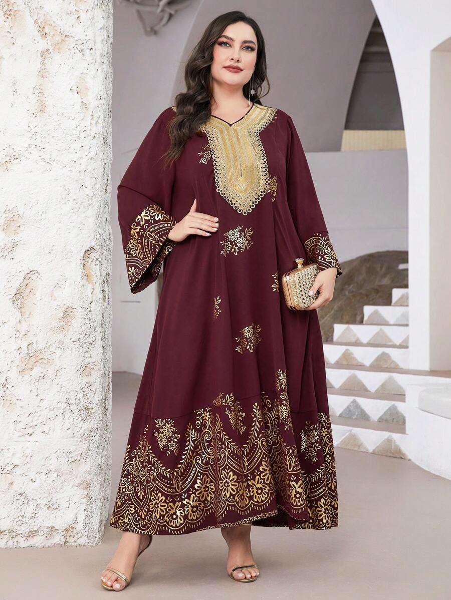 Al Najma Plus Size Arabic Luxury Printed Long Sleeve Elegant Maxi Dress