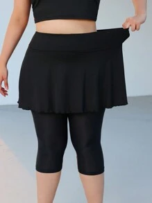 SHEIN EZwear Plus Size Black Running Skirt With Built-In Pockets, Leggings