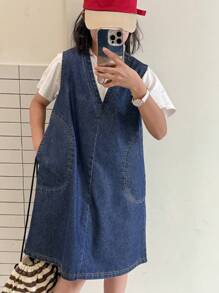 Dazy Kids Tween Girl Denim Jumper Dress - Blue - View 3