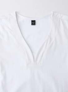 Manfinity Homme Men's Plain Color Short Sleeve Top And Long Pants Medical Care Outfit Set - White - View 6