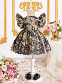 SHEIN 女婴可爱花卉印花盖袖派对连衣裙 - 彩色 - 查看 2