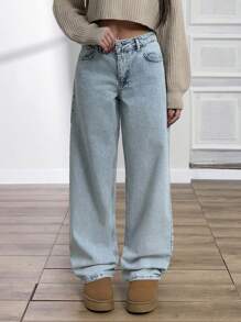 RueChic 女士直筒中腰牛仔裤