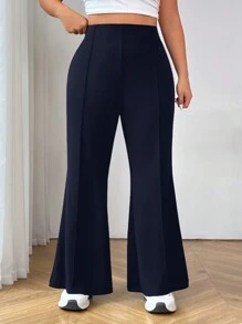 SHEIN EZwear 加大码纯色休闲西装裤，时尚适合日常穿着，毕业、返校、秋冬季女士教师装 - 藏蓝色 - 查看 1