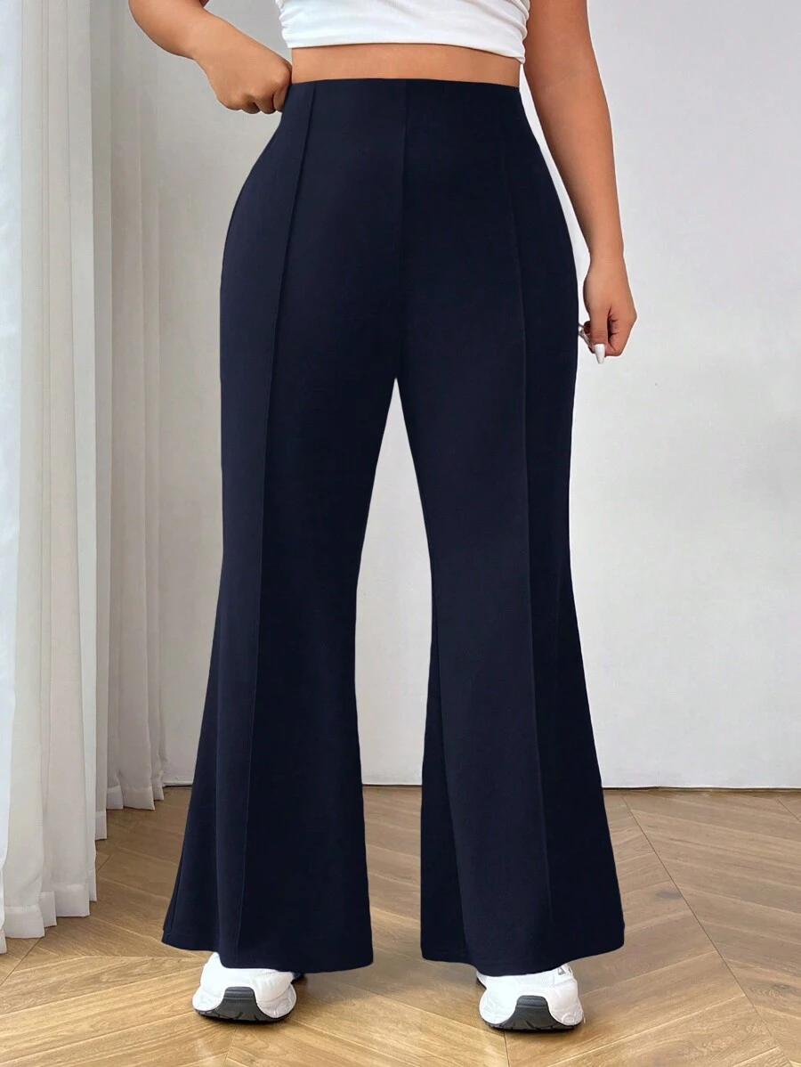 SHEIN EZwear 加大码纯色休闲西装裤，时尚适合日常穿着，毕业、返校、秋冬季女士教师装 - 藏蓝色 - 查看 1