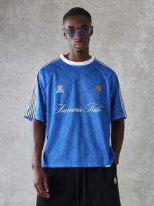 Áo thun phong cách bóng đá Sumwon Tribe Retro Streetwear Athletics Vintage Sport Club Team Áo thun tập luyện tay ngắn hiệu suất thường ngày thể thao năng động - Màu xanh lam - Xem 1