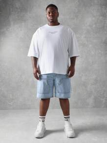 SUMWON Pantaloncini di jeans da lavoro stile carpentiere, di taglia grande, con gamba ampia e vestibilità oversize, casual estivo, con tasche oversize sul retro - Blu - Visualizzare 3