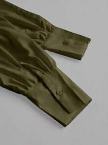 Aveloria Modichic Solid Drop Shoulder Buckle Detail Shirt  Fall Cloth For Women - Brown - View 3