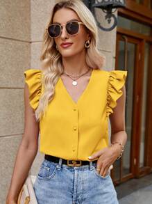 SHEIN Clasi Bluză de damă, de culoare uni, ocazională, elegantă, ținută de zi cu zi - Galben - Vizualizare 5