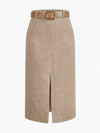 MOTF PREMIUM WOMEN'S HERRINGBONE WOOL SKIRT