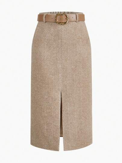 MOTF PREMIUM WOMEN'S HERRINGBONE WOOL SKIRT