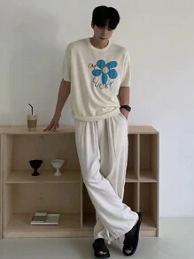 DAZY Men's White Jacquard & Letter Pattern Knit Sweater, Summer - White - View 3