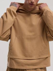 Musero Oversized Hooded Boxy Long Sleeve Double Layered Effect Hoodie Sweater SPRING SUMMER Essentials - Camel - View 5