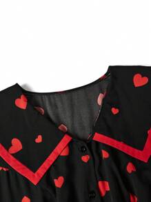 SHEIN Clasi Robe vintage élégante à manches courtes avec boutons devant et imprimé cœurs sur tout le vêtement, grande taille