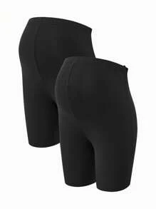 SHEIN Adjustable Waist Black Maternity Leggings, Versatile