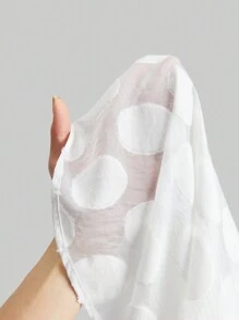 Ontre Áo sơ mi nữ Jacquard cổ tròn thả vai dài tay cài nút đơn giản thường ngày - trắng - Xem 10