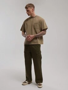 Musero Woven Wide Leg Cargo Trouser - Army Green - View 2