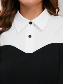 SHEIN Frenchy Conjunto de 2 piezas de blusa de manga larga con botones y pantalones de unicolor en tallas grandes - Negro - Ver 4