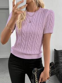 EMERY ROSE European And American Autumn/Winter New Blogger Style Chic 3D Twist Rope Round Neck Knit Top, Versatile - Lilac Purple - View 5