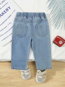 Baby Boy Elastic Waist Pockets Loose Tapered Casual Denim Jeans