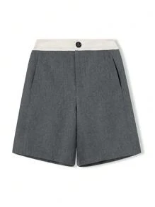 Ontre 2pcs Women's 2025 Spring New Arrival Urban Casual Simple Patchwork Wide Waistband Grey Loose Pants