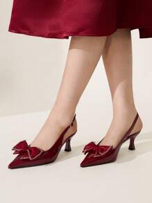 CUCCOO CHICEST Women's Elegant Gold Chain Buckle Design Pointed Toe Stiletto Heel Mid-Heel PU Leather Mule Pumps, Suitable For Date, Office, Afternoon Tea, Graceful Outfits, Valentine's Day - Burgundy - View 9