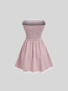 Sweetra Robe femme en ligne A avec taille cintrée, col cranté et imprimé pois bleu, doux et épicé. Printemps et été