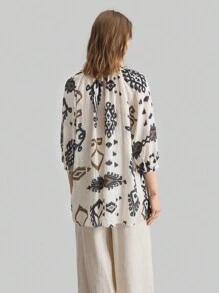 Ontre Áo thun nữ tay lỡ rộng rãi họa tiết hình học thường ngày Boho Bohemian - Màu be - Xem 6