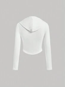 SHEIN MOD Solid Zip Up Drawstring Hoodie - White - View 3