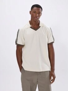 Musero Collared V Neck Short Sleeve Striped Boxy Top Spring Summer Essentials Basics Capsule Wardrobe - Multicolor - View 4