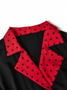 SHEIN Clasi Vestido vintage de talla grande para mujer con estampado de lunares, cintura anudada y sin mangas con cuello de solapa