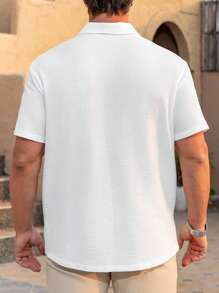 Genlund 大码男式纯色前扣短袖休闲衬衫 - 白色 - 查看 2