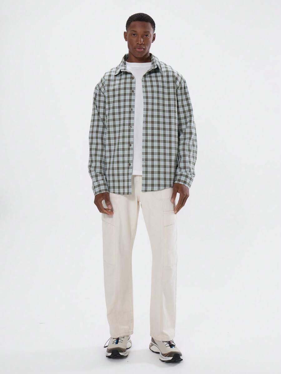 Musero 格纹印花长袖纽扣宽松法兰绒衬衫上衣，春夏必备单品 - 彩色 - 查看 1