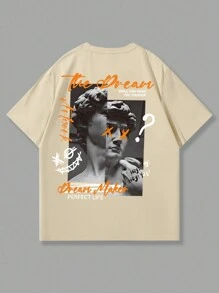 GENIUS ODE 3pcs Men Summer Letter Graphic Loose Casual Tee Crew Neck Short Sleeve T-Shirts, For Friends