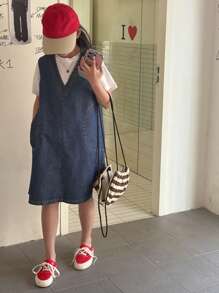 Dazy Kids Tween Girl Denim Jumper Dress - Blue - View 2