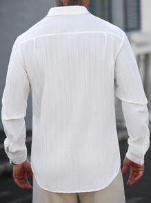 Manfinity Homme Men's Solid Color Button Front Long Sleeve Casual Shirt, Daily Wear - White - View 2