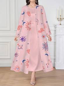 Al Najma Women's Sun Face Print Long Sleeve Abaya - Multicolor - View 6