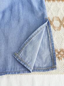 SHEIN Young Boy Casual Soft White Patterned Blue Denim Long Shirt,For Kids Spring/Summer Clothes