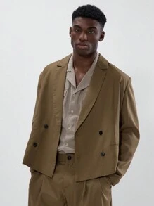 Musero Cropped Double Breasted Blazer - Brown - View 4