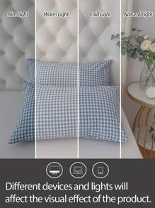 1个100%纯棉枕套，纱线染色水洗棉麻质感枕套，信封式枕套，男女通用，适用于宿舍、卧室、学校等场所，可作宿舍装饰、卧室装饰，简约格纹条纹图案 - 彩色 - 查看 4