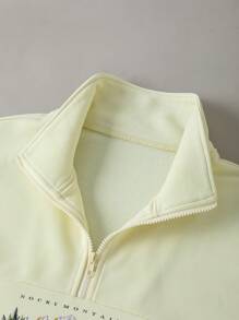 SHEIN Manfinity Dauomo Men's Letter Print Zipper Partial Placket Long Sleeve Sweatshirt - Beige - View 4