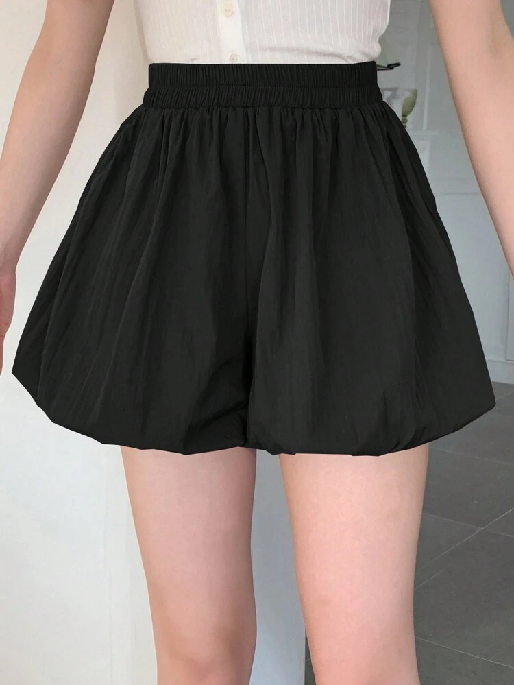 Women Solid Color Lantern Shorts, Elastic Waist Relaxed Fit Shorts Summer,Skorts