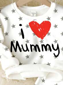 SHEIN Conjunto cómodo de "Amo a mami" para niño bebé, con camisa de manga larga y pantalones largos de ajuste holgado y minimalista, adecuado para otoño/invierno