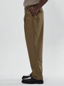 Musero Pleated Straight Leg Suit Trousers - Brown - View 3