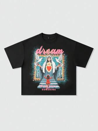 Street Life Camiseta de hombre con estampado gráfico oversize, de corte holgado y corto