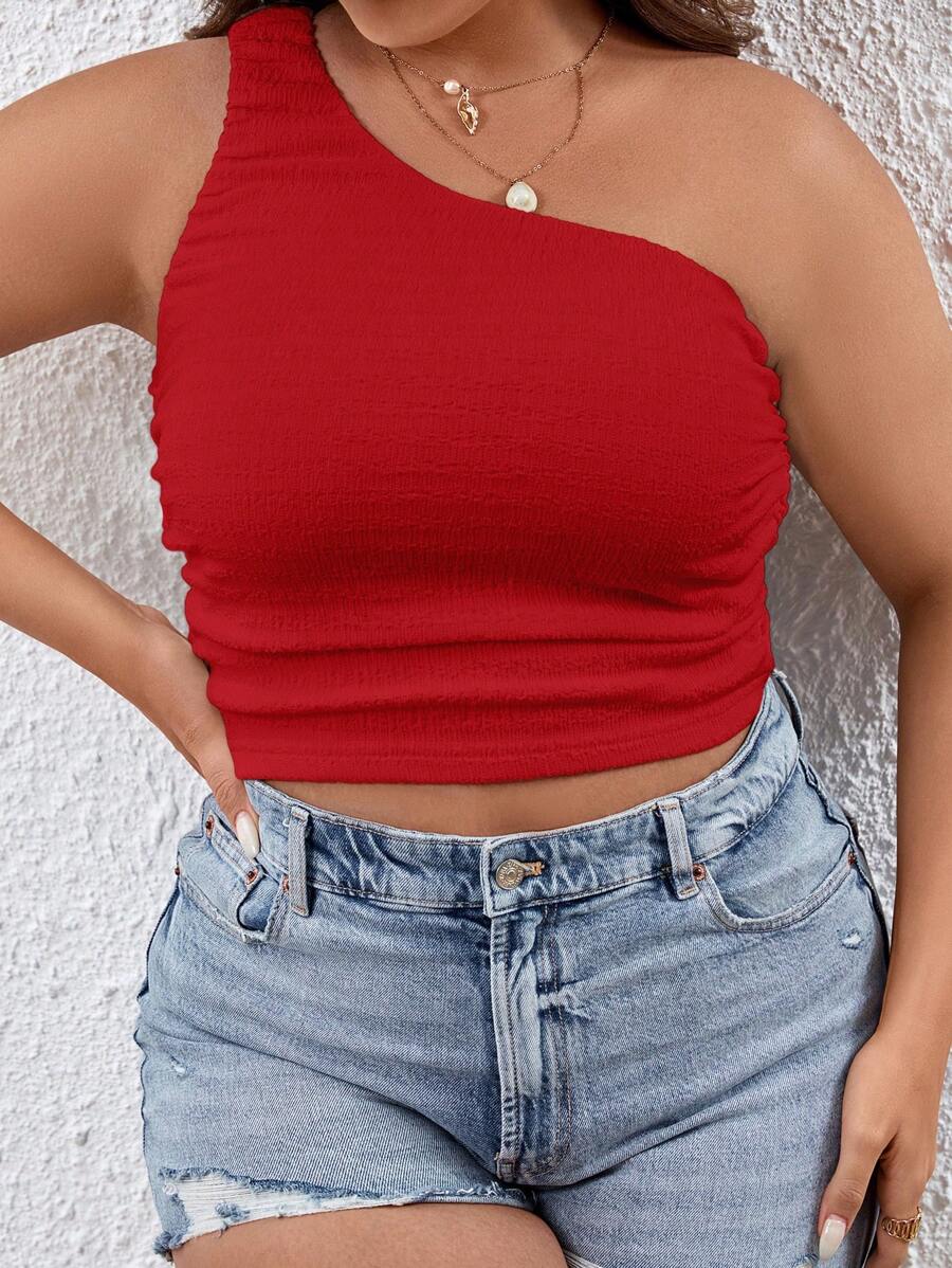 SHEIN VCAY Plus Size Women Solid Color Sleeveless Crop Top - Red - View 1