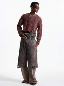 NEON BLANC 男士街头时尚牛仔短裤，带水钻装饰，街头时尚版，Emo 风格 - 紫色 - 查看 6