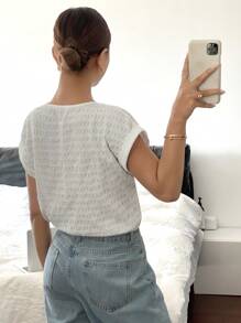 SHEIN Frenchy 女士纯色圆领白色圆袖休闲肌肉T恤夏季女装夏季上衣爆款服装热销款式 - 白色 - 查看 2