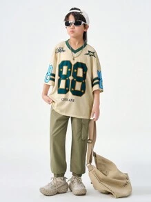 Coolane Kids 青少年春夏简约印花短袖T恤 - 卡其色 - 查看 3